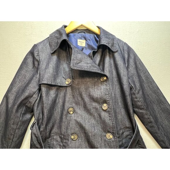 Gap 1969 Womens Belted Trench Coat Double Breasted Denim Size XS Dark Blue Rinse - Picture 5 of 11